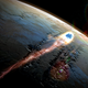 A SpaceX rendering of a Dragon spacecraft entering the Martian atmosphere.